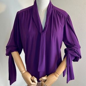 Purple Blouse Zara -V Neck Bow Tie Long Sleeve